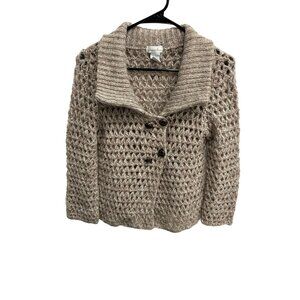 Charlotte Russe Open Knit Shawl Collar Sweater Cardigan Size S Beige Wool Blend